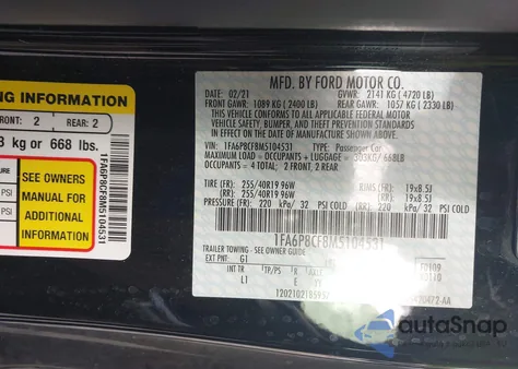 2021 Ford Mustang Gt Premium Fastback из США, поврежденный, VIN 1FA6P8CF8M5104531